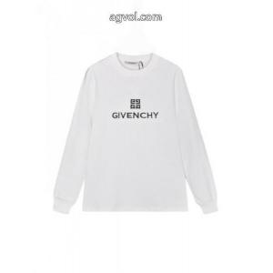 GIVENCHY万針刺繍クラシック梵字アルファベットロゴ背中カスタムピーチ長袖Tシャツ