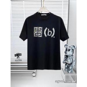 GIVENCHY 25 SS高バージョン胸貼りプリントロゴラウンドネック半袖Tシャツ