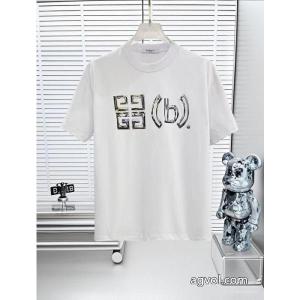 GIVENCHY 25 SS高バージョン胸貼りプリントロゴラウンドネック半袖Tシャツ