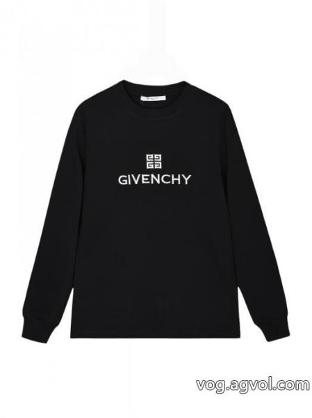 GIVENCHY万針刺繍クラシック梵字アルファベットロゴ背中カスタムピーチ長袖Tシャツ 0 