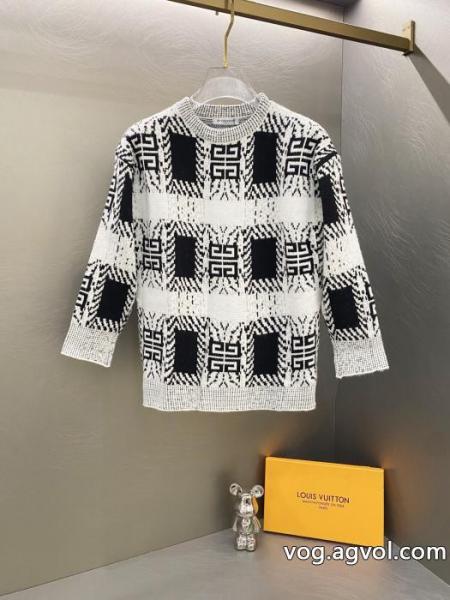 GIVENCHYジバンシー白黒馬海毛ニットクルーネックセーター 0 